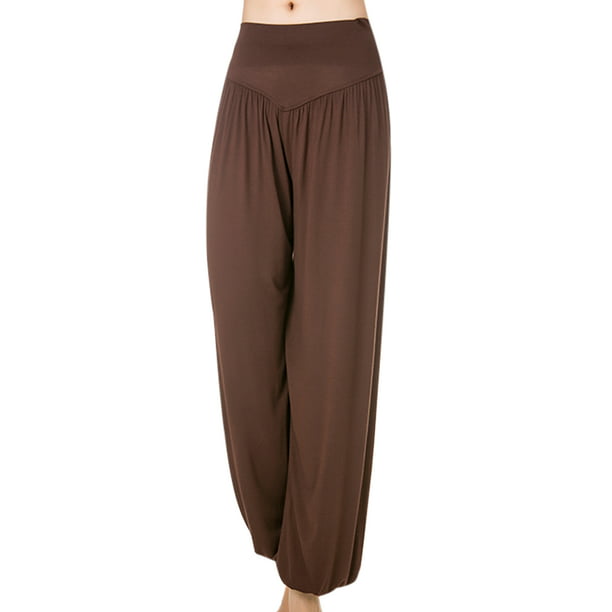 UKAP Women Hippie Trouser Indian Yoga Pants Wide Leg Harem Pant Tummy  Control Workout Activewear Coffee S
