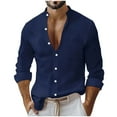 thumbnail image 2 of Handshe Men's Solid Color Casual Button-Up Shirt, Long Sleeve Stand Collar with Pockets for Everyday Wear and Outdoor Activities,Plus Size, 2 of 8