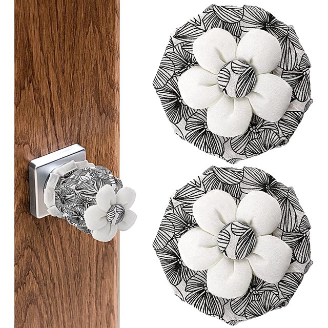 Piezas Fundas para Perillas de Puerta Protector de Perilla de Puerta Floral Negro Fundas de Perilla Redondas Suaves para Puerta Cubierta de Manija de Puerta Reutilizable con Esponja Cojín Decorativo L