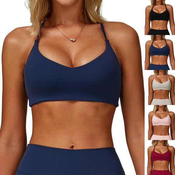 Y Back Sports Bras for Women Padded Racerback Bra Paisely Light Impact Adjustable Straps Gym Workout Tops Dark Blue S