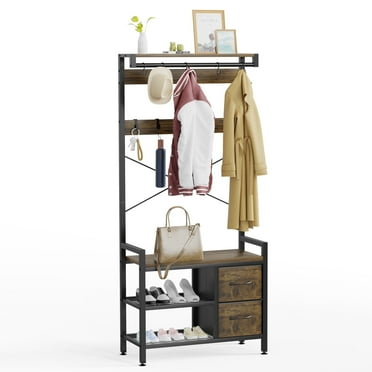 LAFGUR Hall Tree,5-in-1 Coat Rack with Bench and Shoe Storage, Hall Tree with Entryway Bench and Shelve, Coat Rack freestanding with 9 Hooks and 3 Drawers (Rustic Brown)