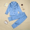 thumbnail image 5 of NOLDARES Baby Girls Boys Silk Pajamas Set Solid Long Sleeve Button Down Shirts Tops and Pants Infant Silk Pj Lounge Sets(K022-Light Blue), 5 of 7