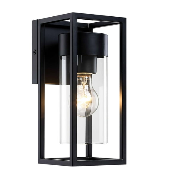 Estevez Luminario de muro Frame, Color Negro, Hierro y Vidrio, 1 luz E26, Protección IP44