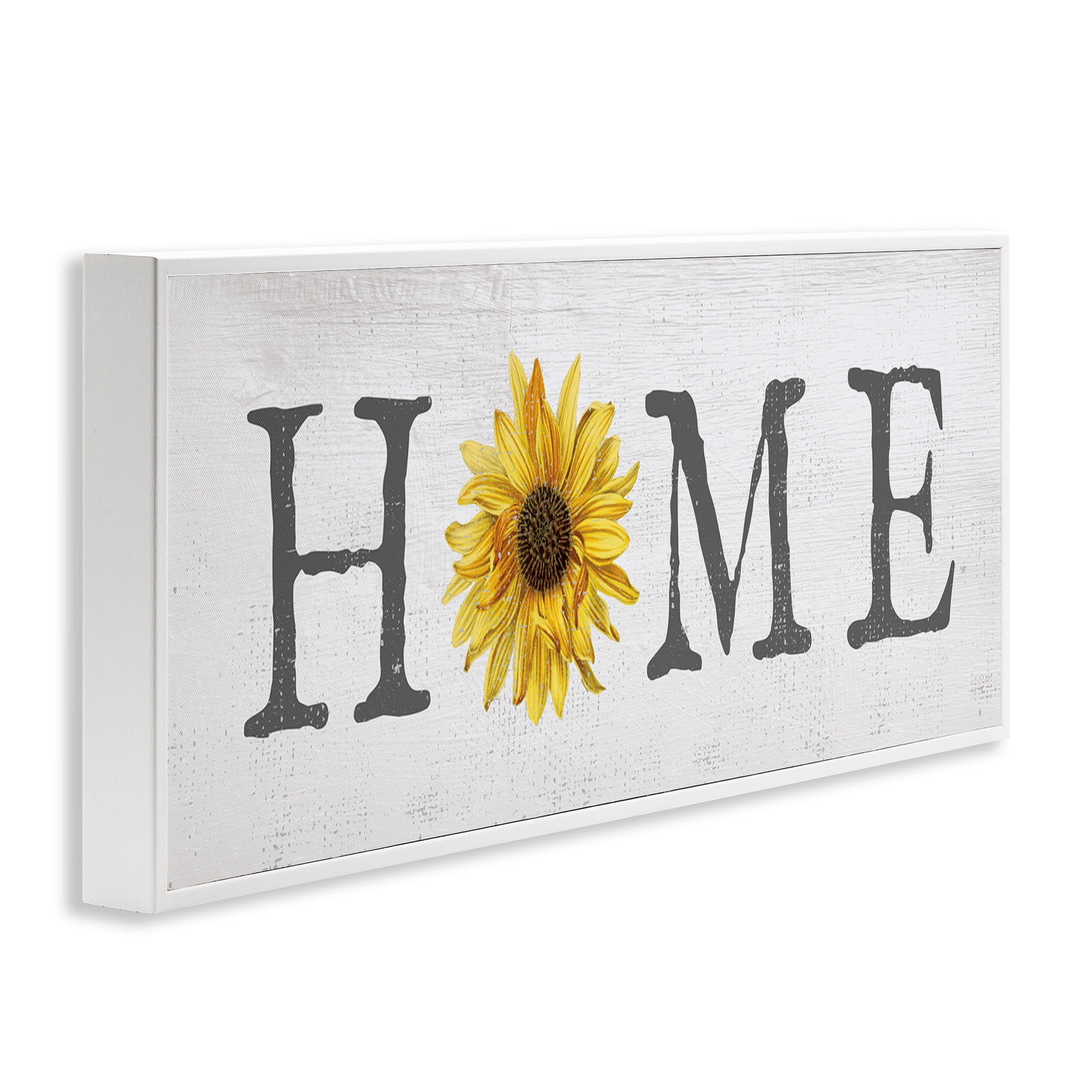 Stupell Industries Rustic Home Text with Sunflower Typography Painting White Framed Art Print Wall Art, 24 x 10
