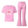 thumbnail image 5 of RMGVDSD Girls Clothes 2Pcs Bow Print Short Sleeve Crewneck T Shirts And Flared Pants Set Stylish Valentine'S Day Outfits Kids Daily Wear Fashion Clothes Outfits, 5 of 5