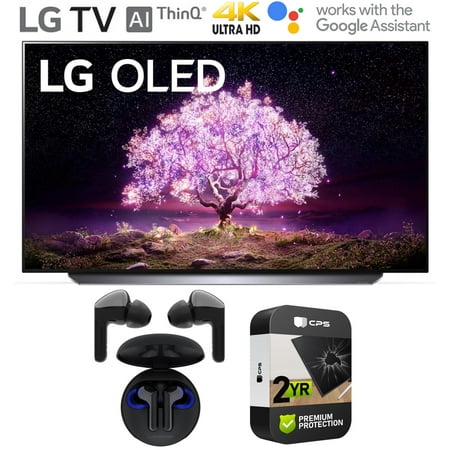 LG OLED77C1PUB 77 Inch 4K Smart OLED TV with AI ThinQ (2021) Bundle with Premium 2 Year Extended Protection Plan and LG TONE Free HBS-FN6 True Wireless Earbuds Bluetooth Meridian Audio w/ UVnano Case