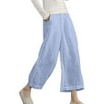 thumbnail image 2 of BLVB Womens Summer Wide Leg Capri Pants Casual Loose Cotton Linen Cropped Pants Baggy Capris Beach Lounge Trousers, 2 of 5