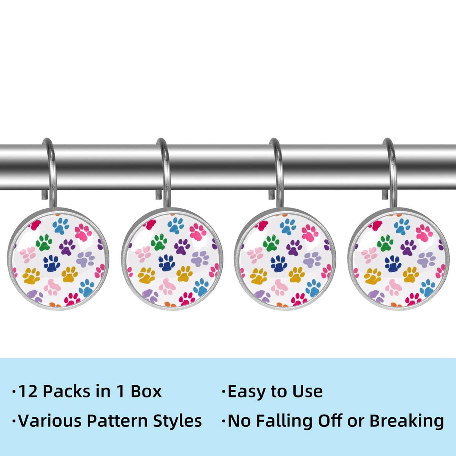 12pcs Decorative Shower Curtain Hooks, Rust Resistant Shower Rings for Bathroom Living Room,Rustproof Stainless Steel Rings for Shower Curtain and Liner Rods,Colorful Dog Paw
