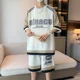 thumbnail image 3 of Conjunto de pantalones cortos para hombre, sudadera con estampado gráfico, chándal, camiseta para hombre, conjuntos cortos, blanco, dos piezas, estilo coreano 2024, elegante, XL, 3 of 5
