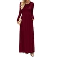 thumbnail image 4 of Vestido De Cuello Redondo Vestido Con Bolsillos Laterales Vestido De Color Puro Vestidos Largos Casuales Vestido De Manga Larga Con Cuello Redondo Para Mujer Vestidos Sueltos Lisos, 4 of 6