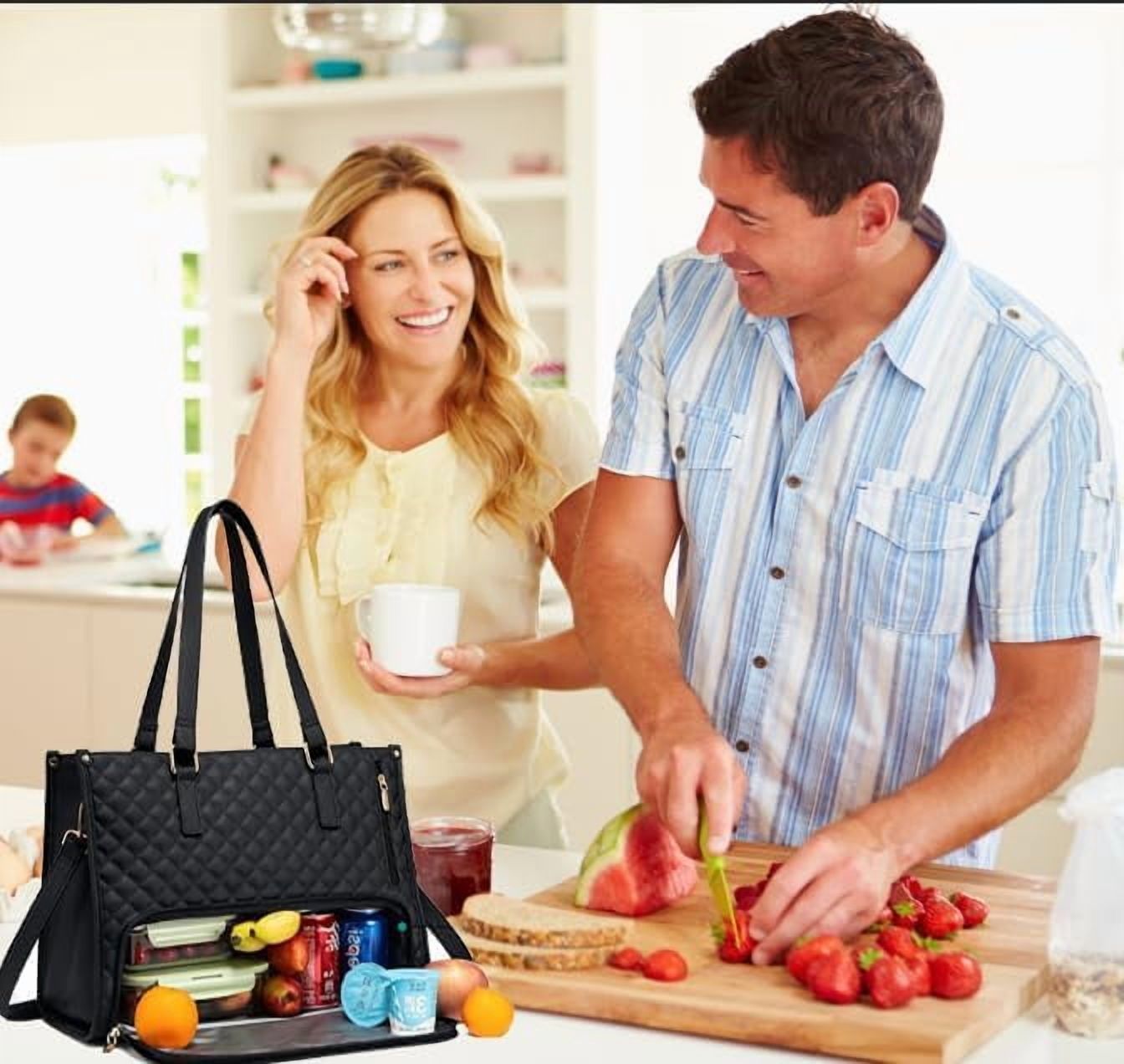 2 In 1 Tote Bag Lunch Bag Combo, 2-In-1 Tote Bag Insulated Lunch & Travel Tote, 2 In 1 Lunch Bag and Work Tote, 15.6 Inch Tote Bag with Lunch Compartment (White)