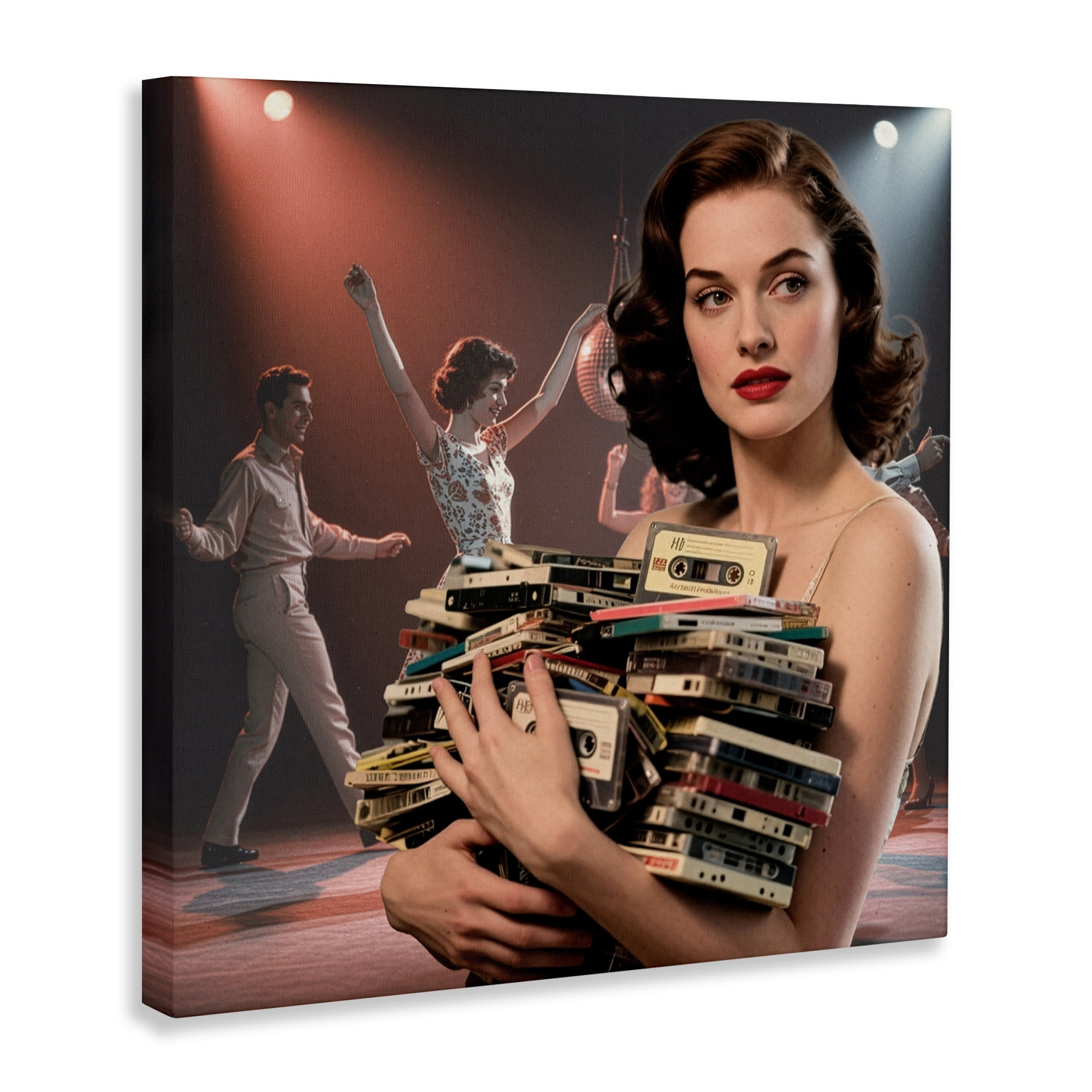 Stupell Industries Woman Holding Vintage Cassette Collection Canvas Wall Art, design by CAD Designs