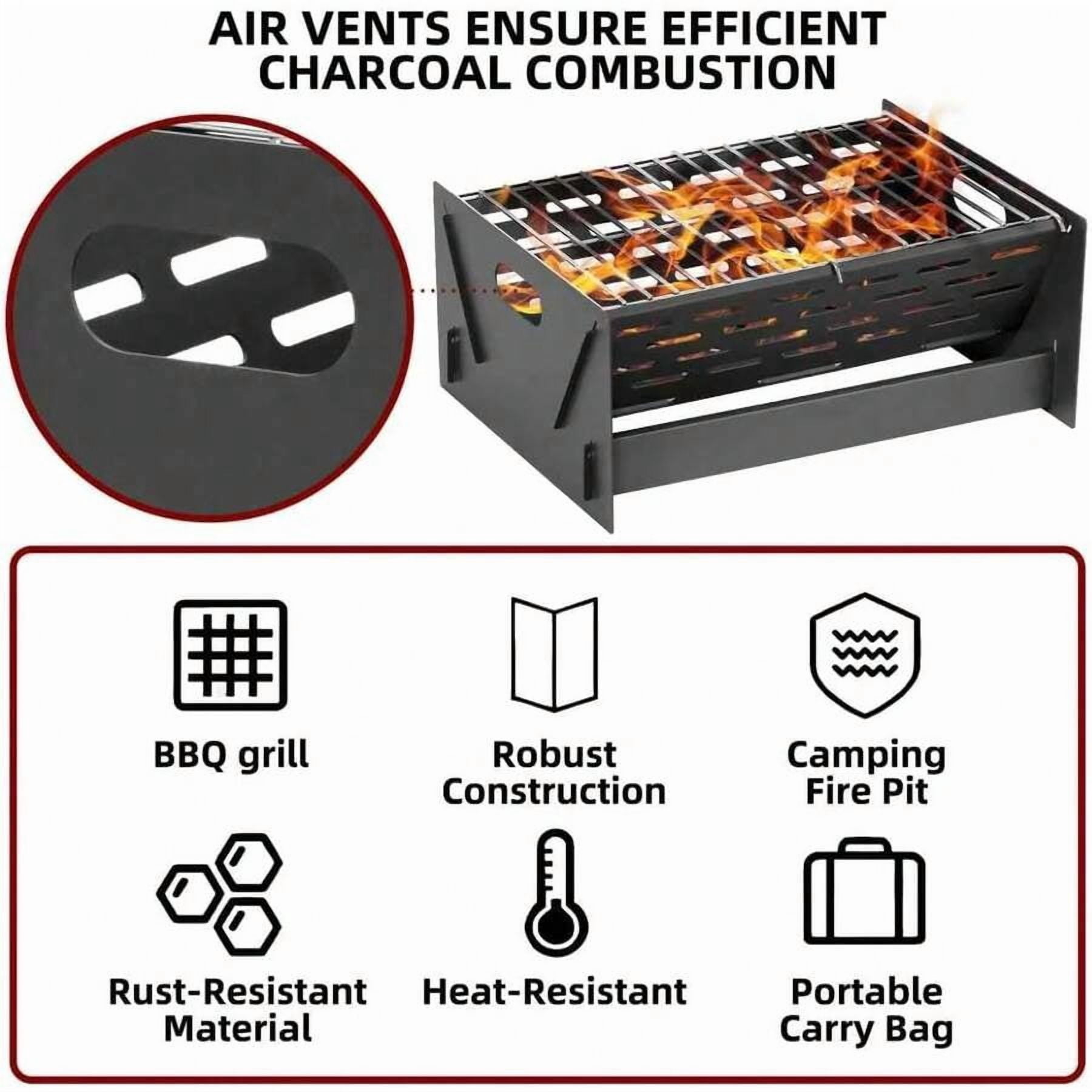 Portable Charcoal Grill, Folding Camping Campfire Grill With Carry Bag, Heavy Duty BBQ Grill Fire Pit For Outdoor Cooking, Camping, Picnic, Patio, Backyard By XX