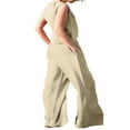 thumbnail image 4 of Women‘s 2PCS Tracksuit Solid Color  Neck Sleeveless Tops Button Closure Wide Leg Trousers Casual Pants Set, 4 of 6