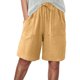 thumbnail image 1 of Pantalones cortos de lino de mujer hasta la rodilla y pierna ancha: pantalones de verano de cintura alta para la playa, cintura elástica, pantalones cortos informales para vacaciones con corte holgado, 1 of 5