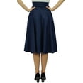 thumbnail image 2 of Bimba Navy Blue High Waist Denim Skirt a-line Smocked Waist Designer Chic Skirts, 2 of 9