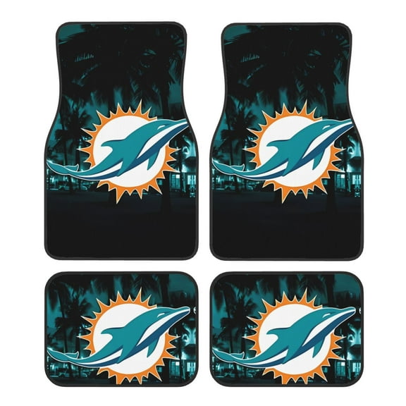 Miami Football Team Car Floor Mats Set Of Four, Crystal Velvet Anti-Fouling Floor Mats Are Easy To Clean, Suitable For Most Models, Car Interior Decorative Floor Mats