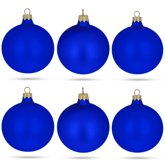 Set of 6 Blue Matte Glass Ball Christmas Ornaments 3.25 Inches