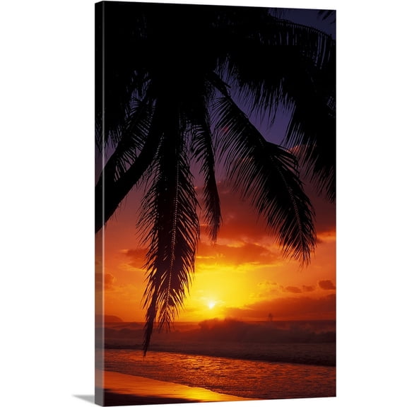 Great BIG Canvas | "Hawaii, View Of Sunset From The Beach" Canvas Wall Art - 20x30