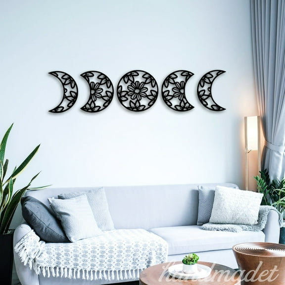 Handmadetneonsign Lunation Moon Wall Art, Lunation Moon Wall Decor, Set 5 Of Lunation Moon Wall Metal