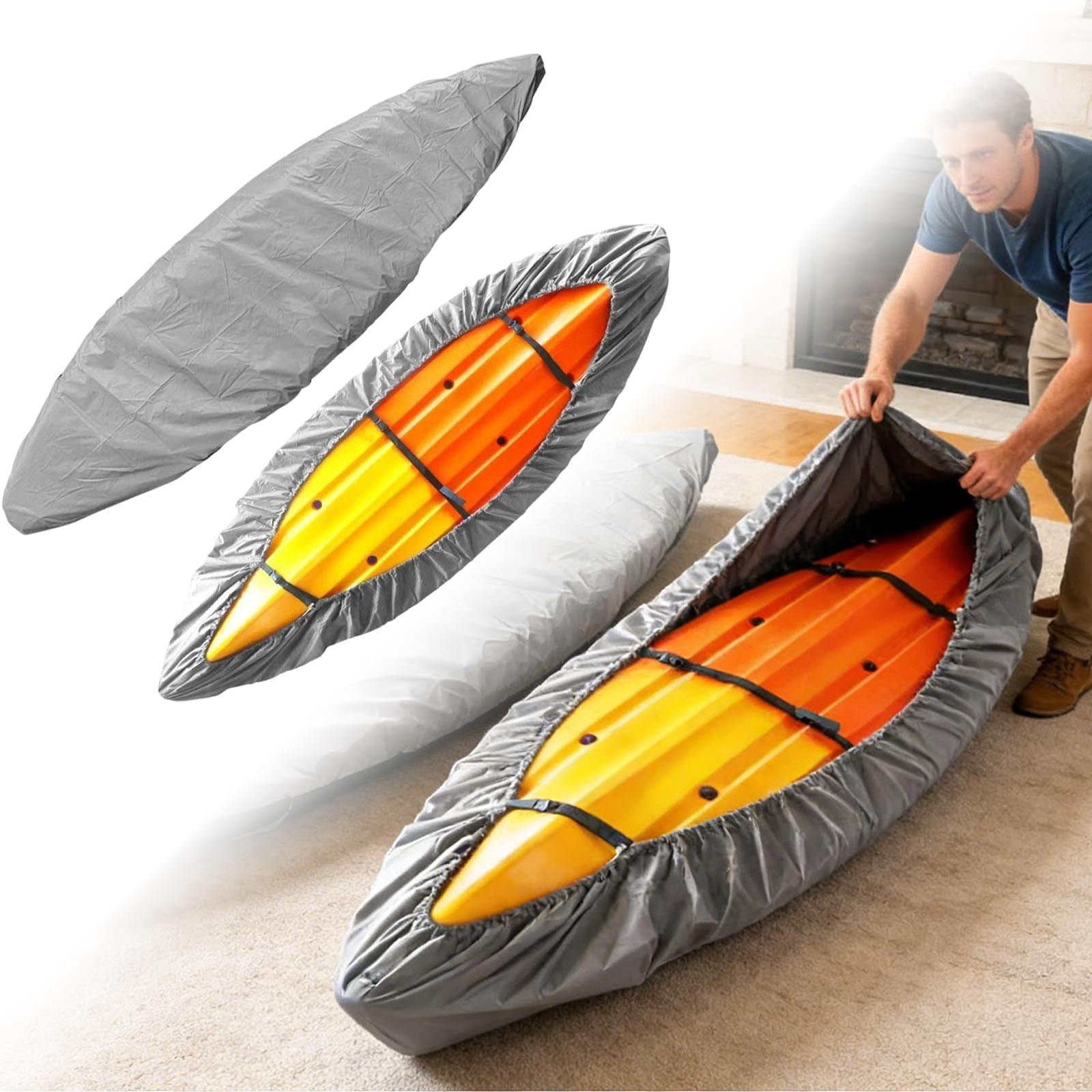 fsxdhpcsgfc 1PC 13ft Outdoor Storage All Weather Kayak Protective Cover With Adjustable & Buckle For Sit On Top & Sit Inside Kayaks A Grey Camping Women Car Must Haves for Women for Car Camping &