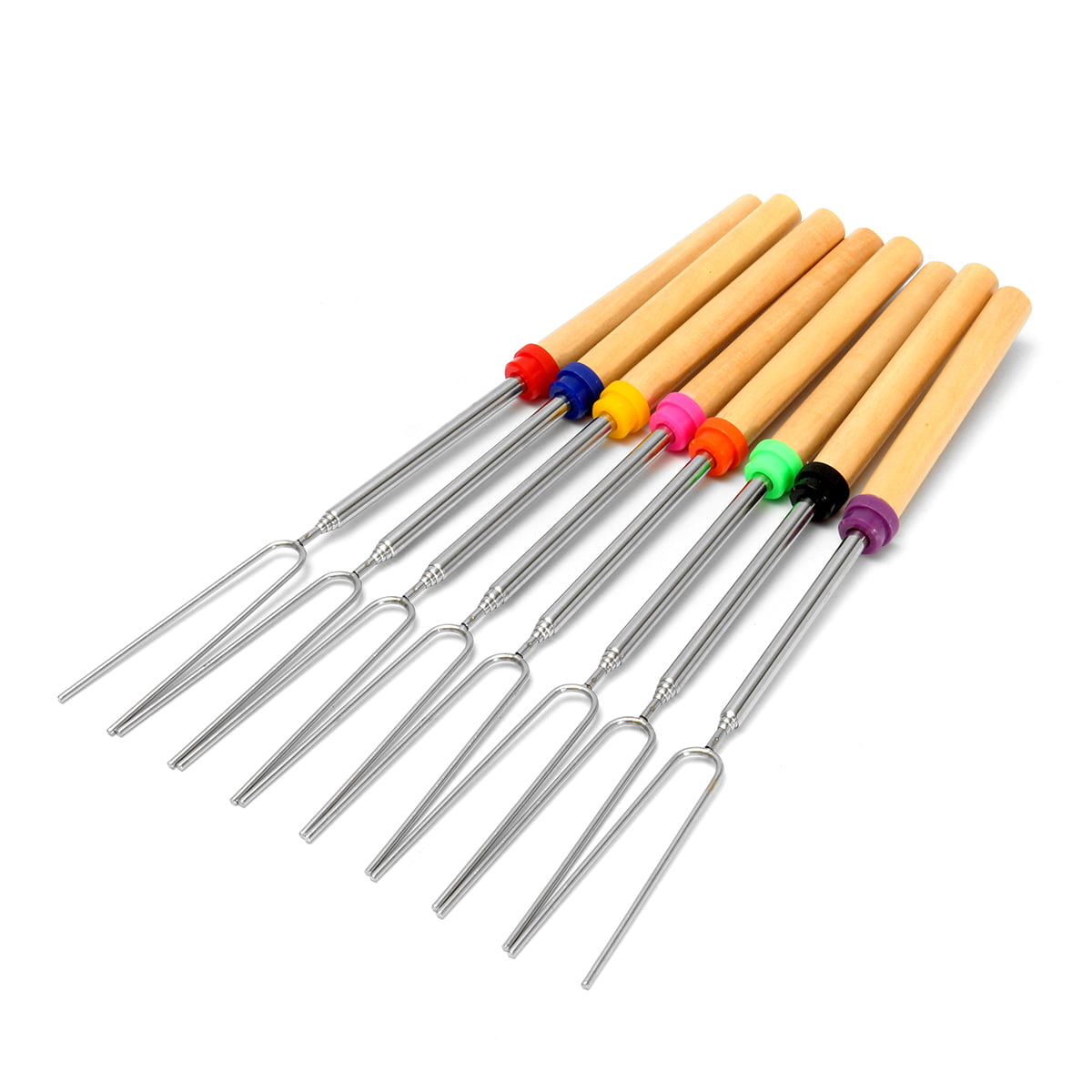 Barbecue Skewers Wood Handle Marshmallow Roasting Sticks Meat Hot Dog Fork 12pcs 