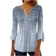 thumbnail image 2 of Sakmal Womens Tops 3/4 Sleeve Blue Floral V-Neck Button Tunic Ladies Shirts and Tops, 2 of 4