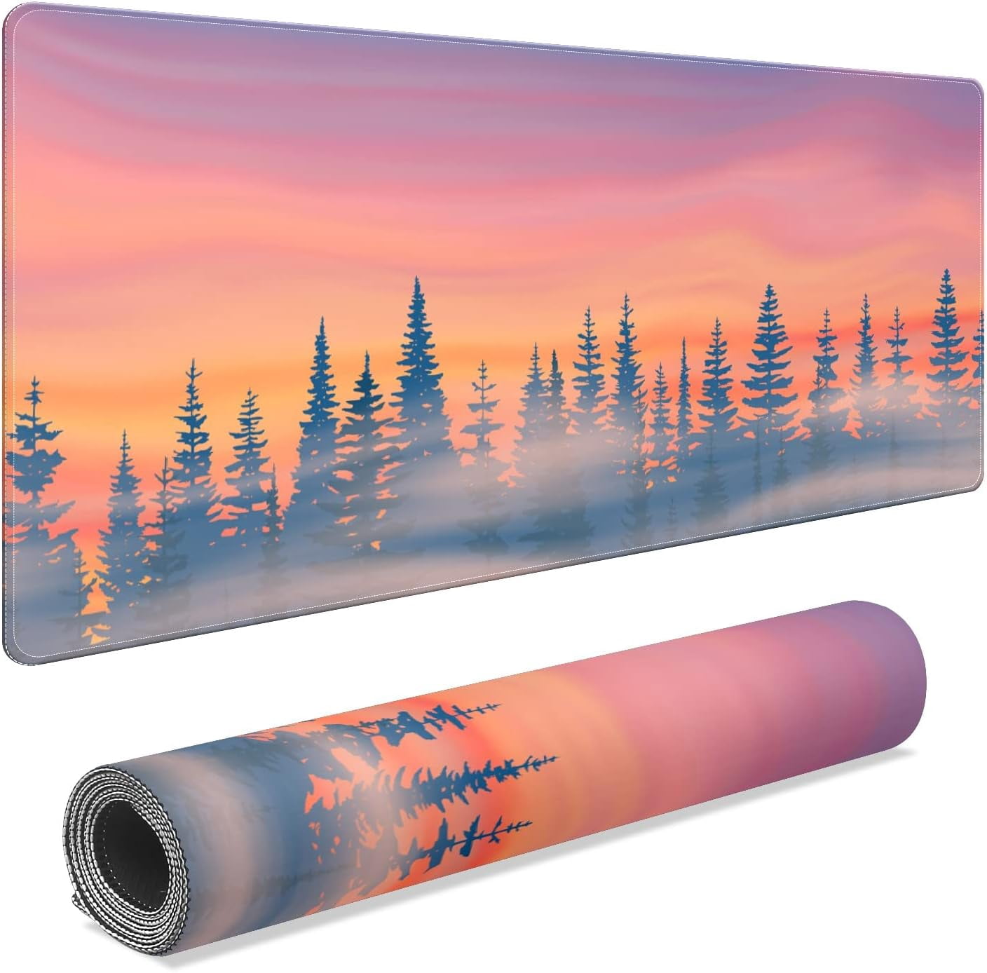Gradient Forest Sunset Desk Mat, Desk Accessory, Cute Workspace, Trendy Workspace, Trendy, 35.4x15.7in Large Gaming Mouse Pad, Cute Desk Topper, Pretty Desk Pad