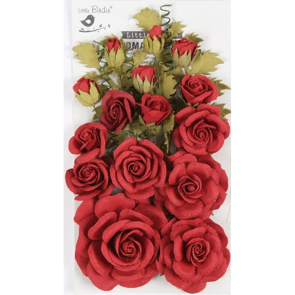 Little Birdie Annis Paper Flowers 21/Pkg-Cardinal Red
