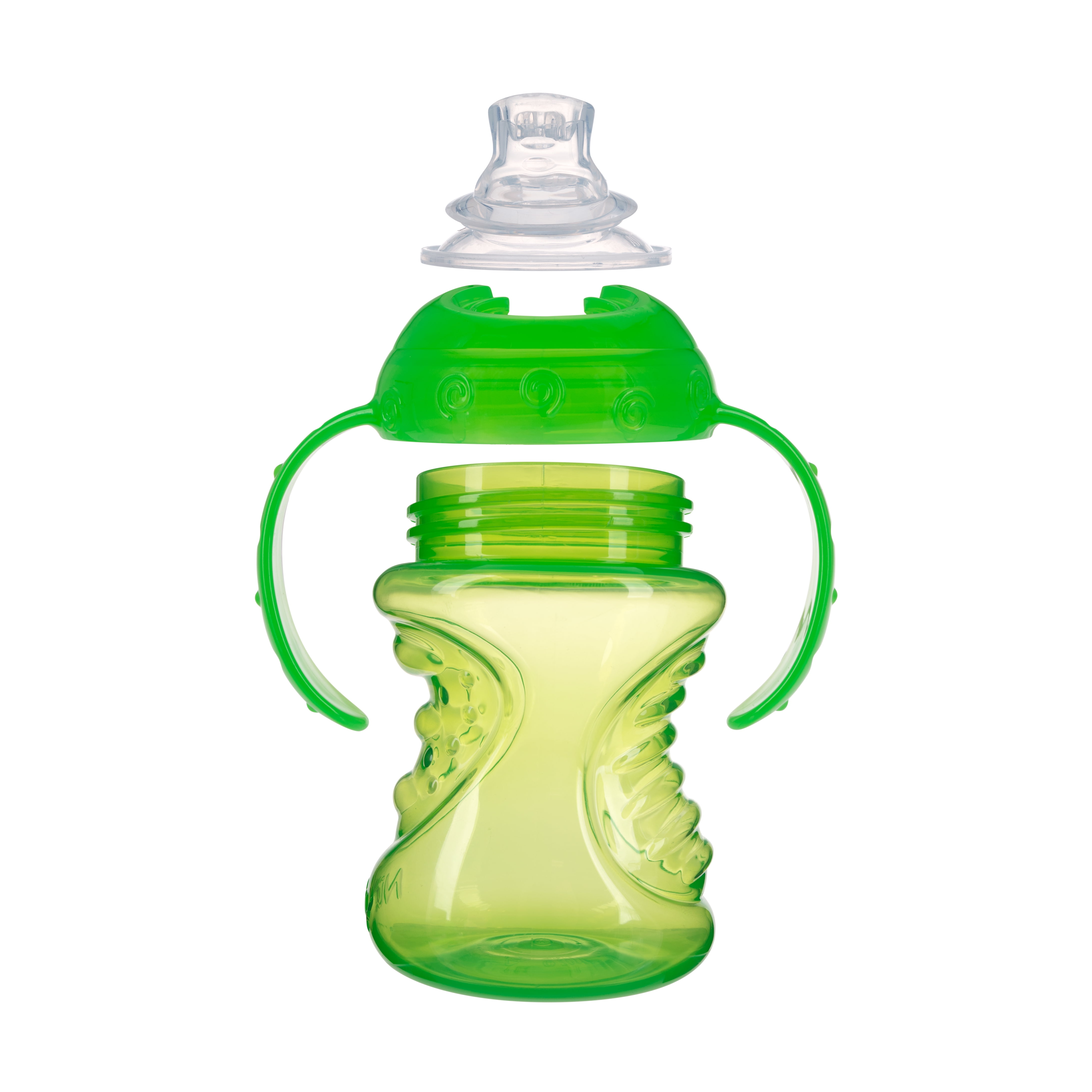 (3 pack) Nuby No-Spill Grip N' Sip Green Soft Spout Sippy Cup, 8 fl oz