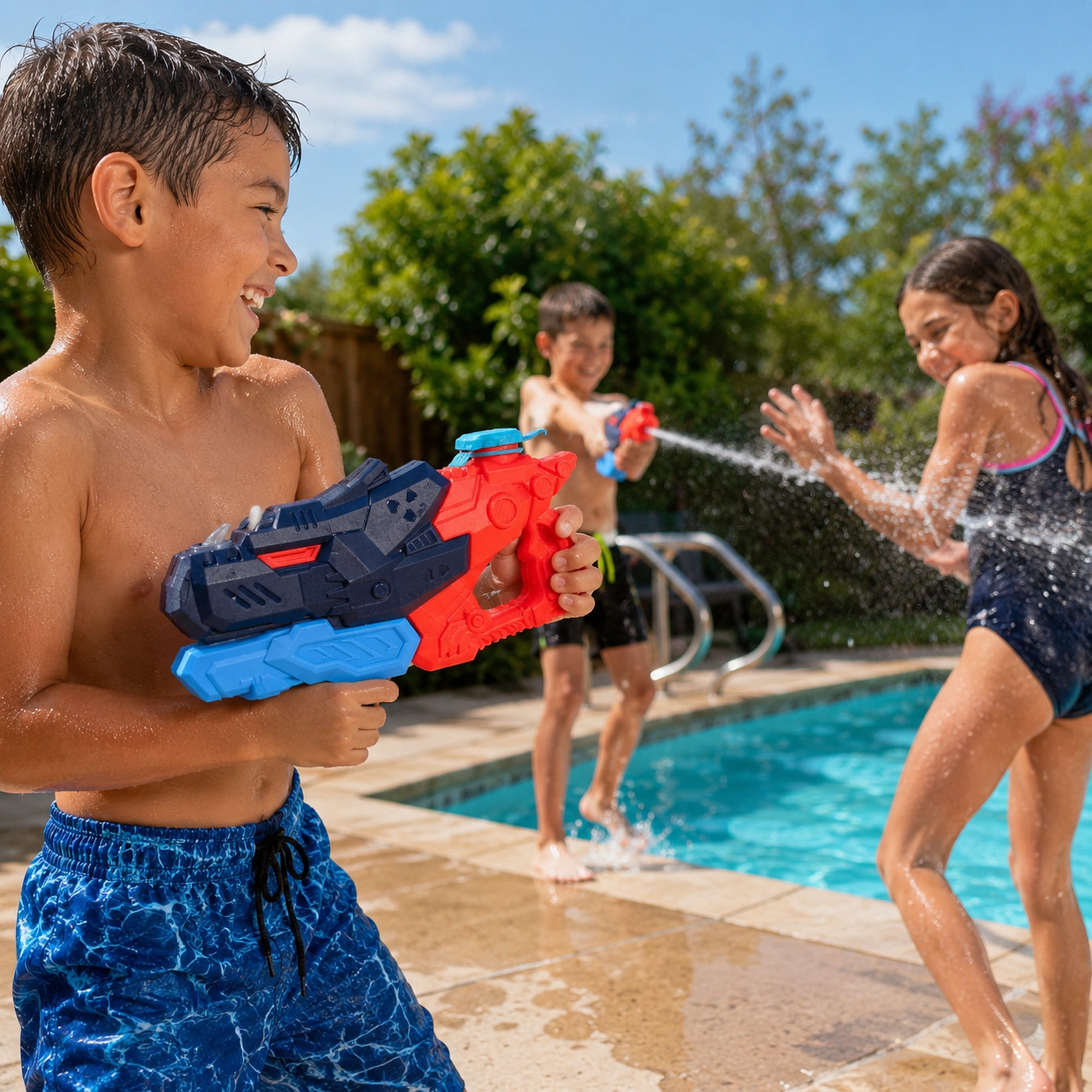 Kids Pump Action Water Blaster Toy, 13 Inch Outdoor Squirt Toy for Pool, Beach, Backyard Summer Play, Ages 3+