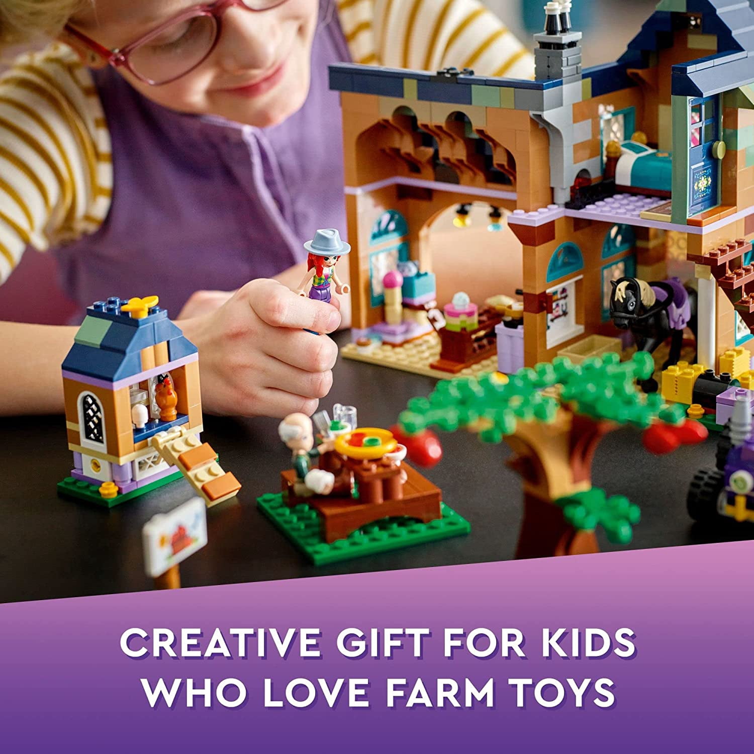 LEGO Friends Organic Farm House Set with Toy Horse, Stable, Tractor and Trailer Plus Animal Figures, for Kids, Girls and Boys Aged 7+ FrustrationFree Packaging