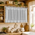 thumbnail image 6 of Oven Skirt Curtain for Kitchen 21.5x30 Inch, Grey Retro Greek Key Oven Curtain with 8 Ribbon Ties & Ruffle Trim, Stove Skirt Curtain Dishwasher for Cabinets Over Sinks Geometric Greece Ancient Rustic, 6 of 9