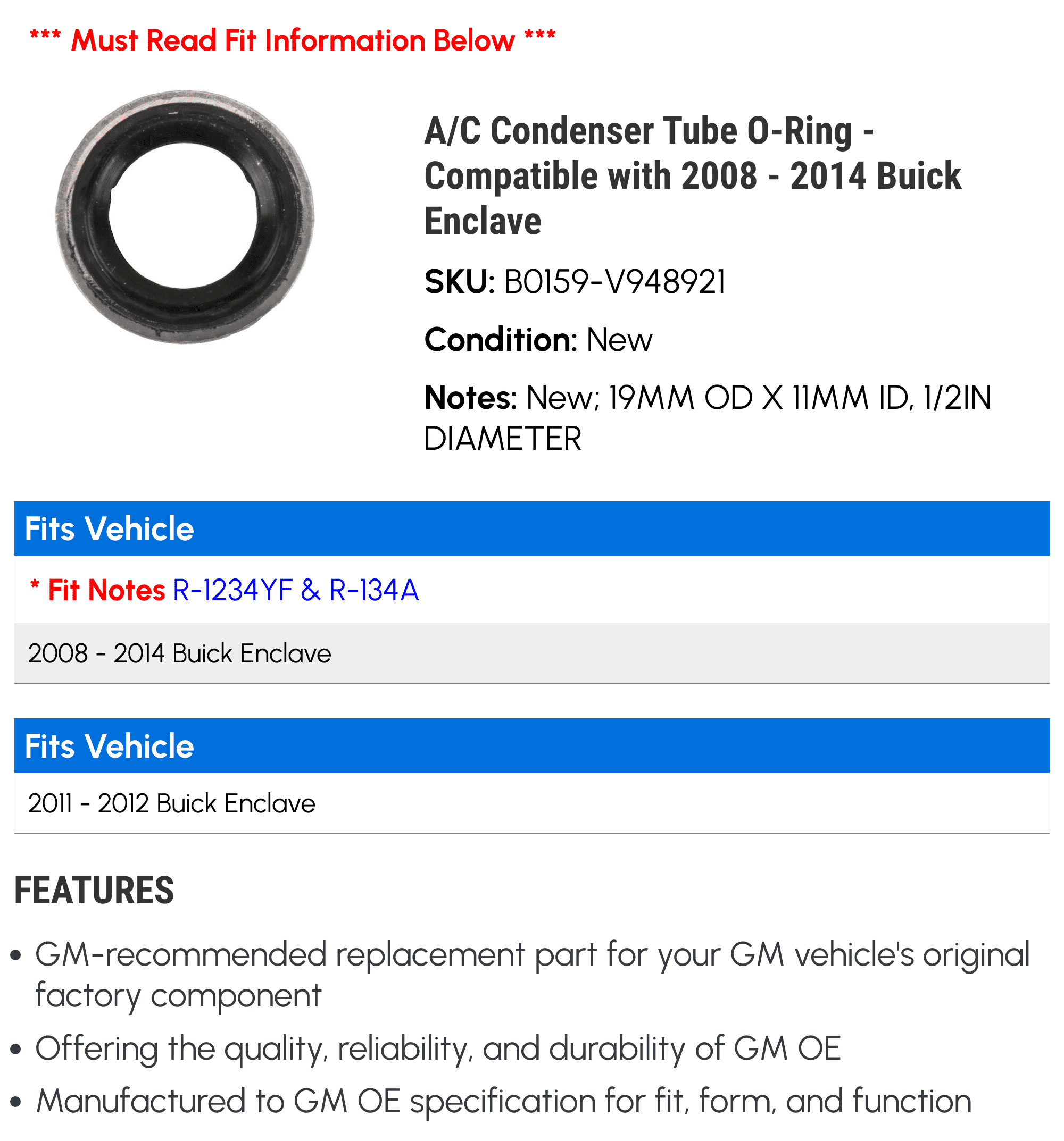 A/C Condenser Tube O-Ring - Compatible with 2008 - 2014 Buick Enclave - AC Delco