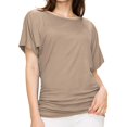 thumbnail image 6 of Hvyesh Womens Short Sleeve Boat Neck Side Shirring Dolman Drape Top Plus Size Solid Blouse Slim Fit Business Work Tee Shirt Khaki,XL, 6 of 6