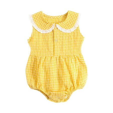 

Toddler Baby Girls Climbing Clothes Sleeveless Plaid Prints Ruffles Romper Bodysuits Jumpsuit Clothes For 18-24 Months