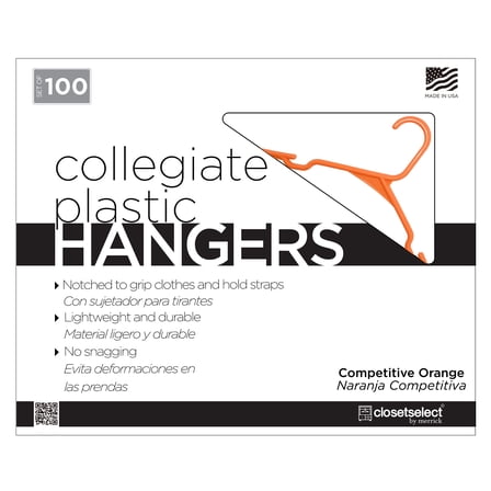 Closetselect Plastic Notched Adult Hangers for Any Clothing Type, Competitive Orange 100 Count
