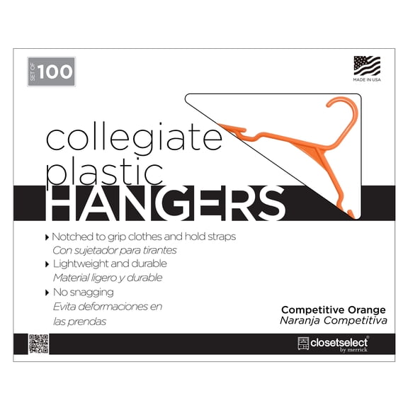 Closetselect Plastic Notched Adult Hangers for Any Clothing Type, Competitive Orange 100 Count