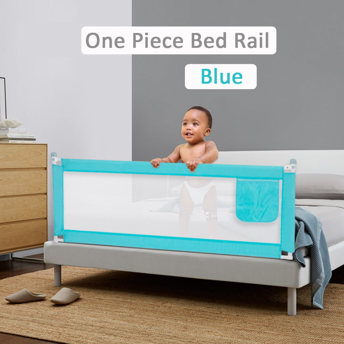 Blue 1.5m Portable Folding Bed Rail Guards Bed Rail Mesh Safety Protection Guard For Toddler Baby & Children 