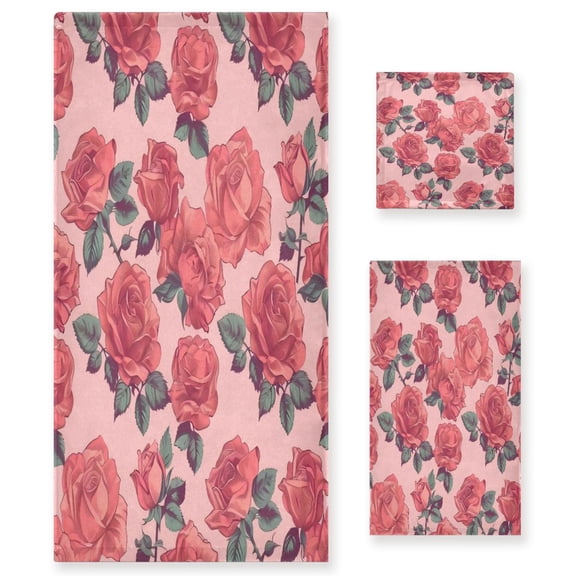 Three-Piece Towel Set Face Towel Towel Set Hand Towel Bath Towel Cotton Bath Towels Bath Towel Sets Hand Bath Towels Red Rose