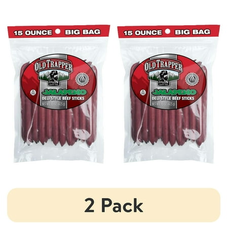 (2 pack) Old Trapper Jalapeno Smoked Beef Stick 15oz Resealable Bag