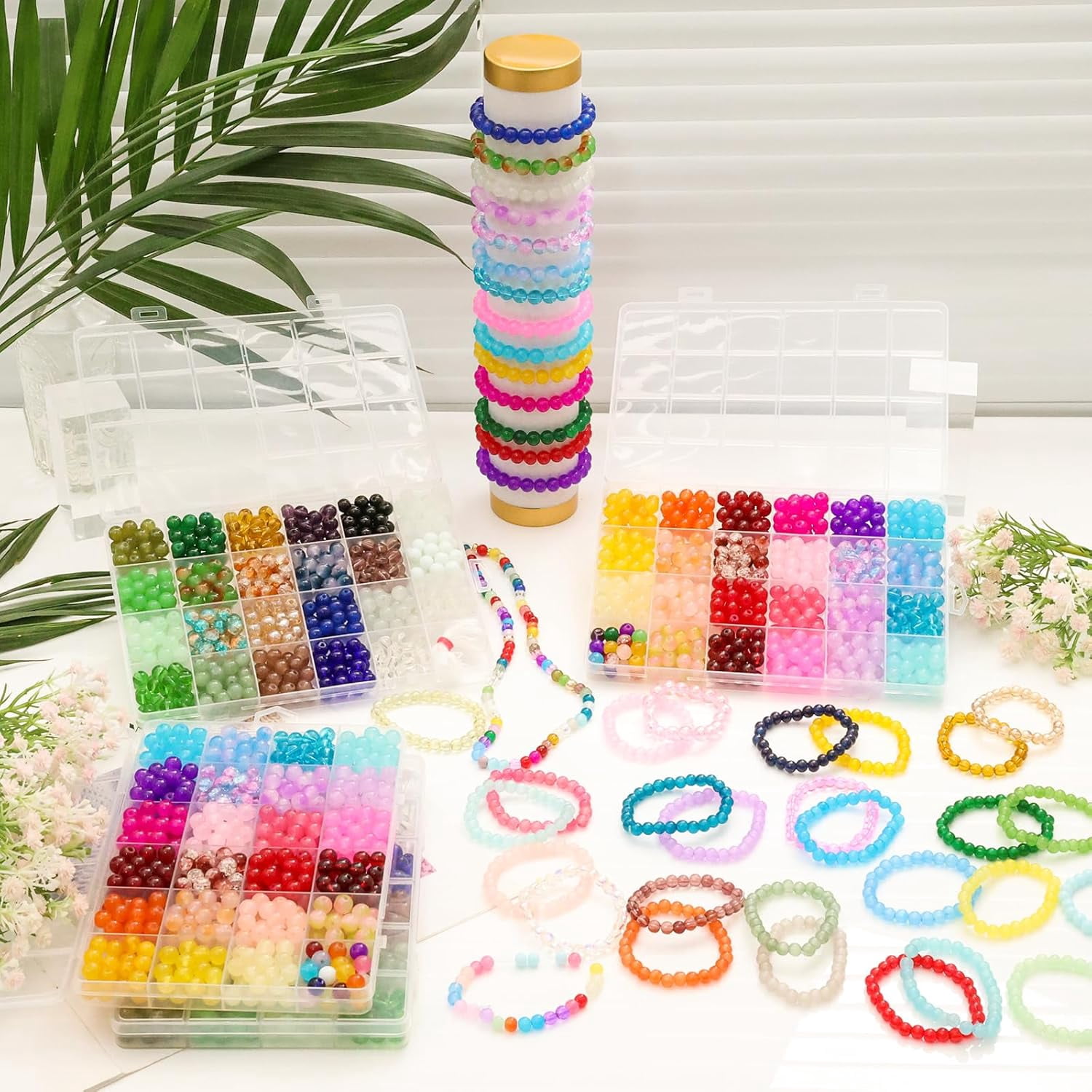 2400 Pcs 8mm Glass Beads Bracelet Making Kit 47 Colors Round Crystal DIY Jewelry Crafts