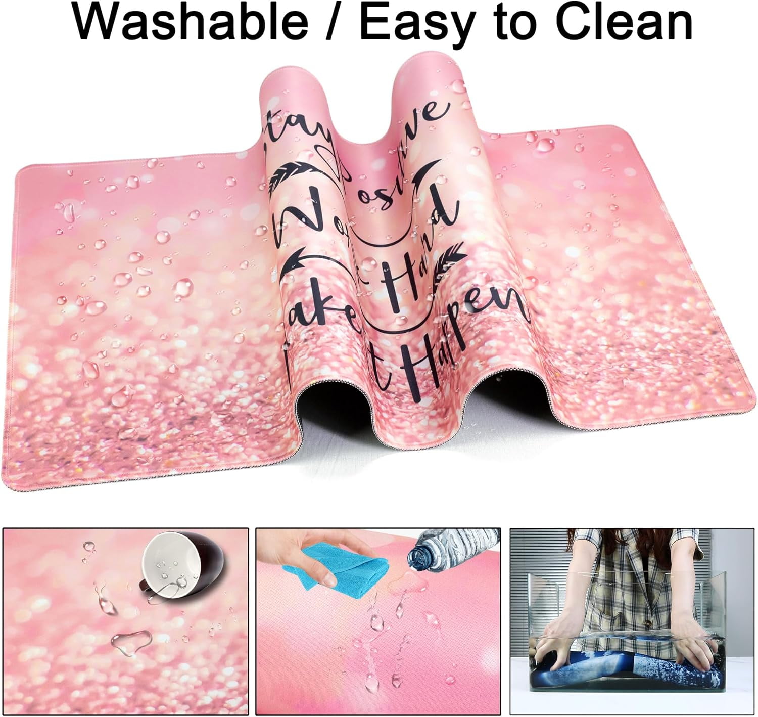 Pink Stay Positive XXL Extended Gaming Mouse Pad - Large Desk Mat with Non-Slip Base, Stitched Edges, Perfect for Computer, Office, Keyboard, Laptop, 35"x15.6"