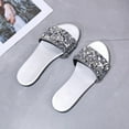 thumbnail image 3 of Women's Rhinestone Flat Sandals Glitter Bling Casual Sandal Open Toe Sparkle Slides Comfy Lightweight Beach Vacation Slip on Slippers, 3 of 5
