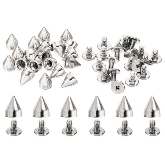 9mm Studs for Clothing, 20 Sets Studs and Spikes Leather Rivets for Clothing Leather Punk, 7x9mm, Silver Tone