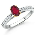 thumbnail image 2 of Gem Stone King 10K White and Yellow Gold Ruby Red Mystic Topaz and White Lab Grown Diamond Engagement Ring for Women (0.68 Cttw, Oval 6X4MM, Gemstone Birthstone, Size 6), 2 of 4