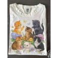 thumbnail image 2 of 【New Arrival】Unisex Vintage Kittens Floral Butterfly Graphic T-Shirt, Cute Multi Cat Garden Animal Crew Neck Short Sleeve Casual Ivory Top, 2 of 10