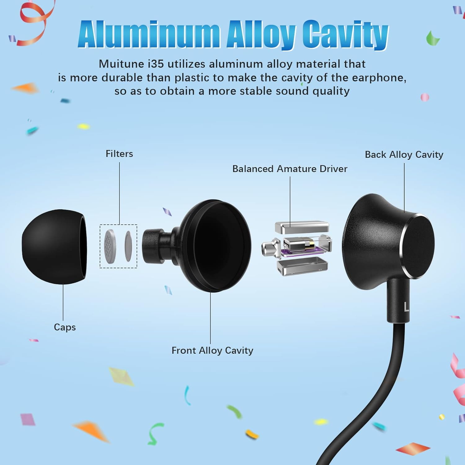 Bluetooth Earbuds 120 Hours Extra Long Playback with Microphone Headset, i35 Balanced Armature Drivers Stereo in Ear Wireless Ear Buds, Waterproof Workout Neckband Headphones (Black) thumbnail 6
