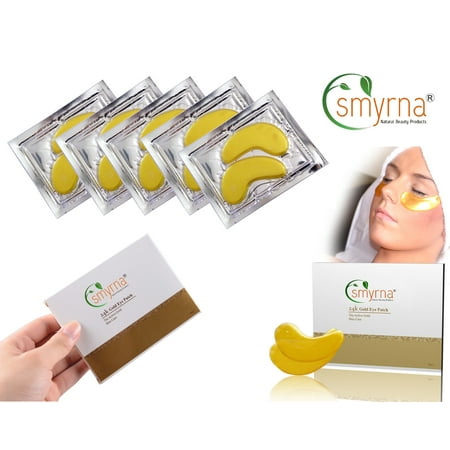 Eze Pillow - Smyrna 24k Nano Gold Collagen Eye Mask Pads 5 Pairs - Under Eye Patches for Puffiness, Dark Circles and Wrinkles