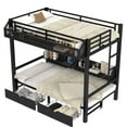 thumbnail image 4 of Aukfa Twin XL over Twin XL Metal Bunk Bed with Storage Drawers, Shelves, USB Ports & LED Lights, Convertible Bottom Sofa Bed, Heavy-Duty Bed Frame for Kids Teens Adults, Black, 4 of 8